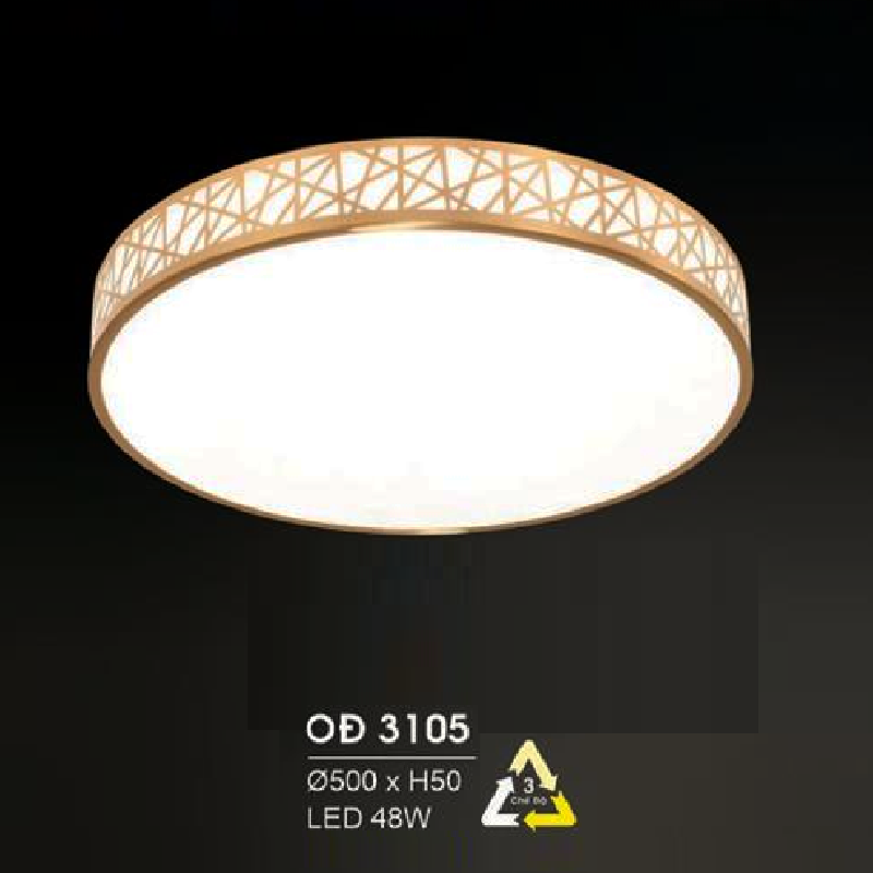 HF - OĐ 3105: Đèn ốp trần đồng LED - KT: Ø500mm x H50mm - Đèn LED 48W ánh sáng đổi 3 màu