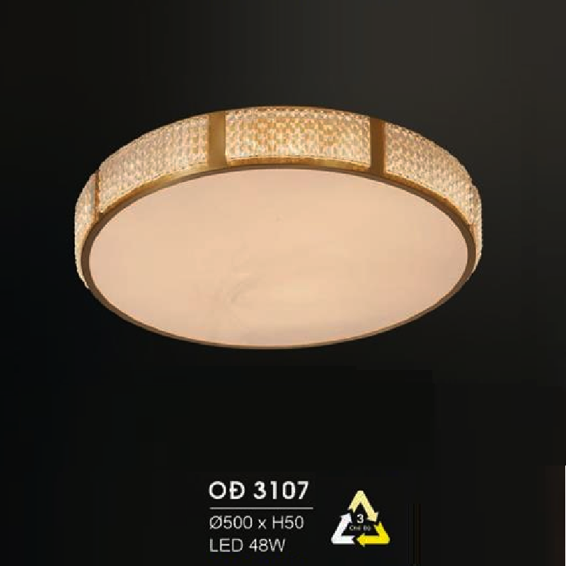 HF - OĐ 3107: Đèn ốp trần đồng LED - KT: Ø500mm x H50mm - Đèn LED 48W ánh sáng đổi 3 màu