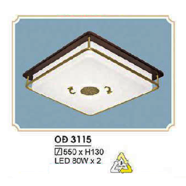 HF - OĐ 3115: Đèn ốp trần đồng đế gỗ - KT: L550mm x W550mm x H130mm - Đèn LED 80W x 2 ánh sáng đổi 3 màu