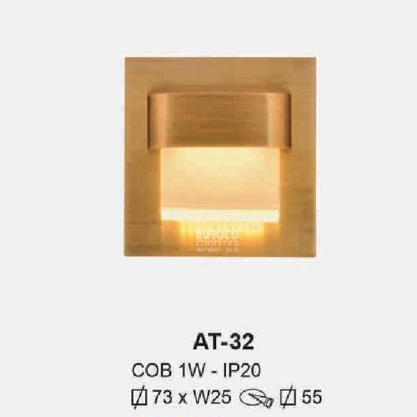 AT - 32: Đèn LED âm tường/âm bậc cầu thang - IP 20 - KT: V73mm x W25mm - Lổ khoét: V55mm - Bóng đèn LED COB 1W