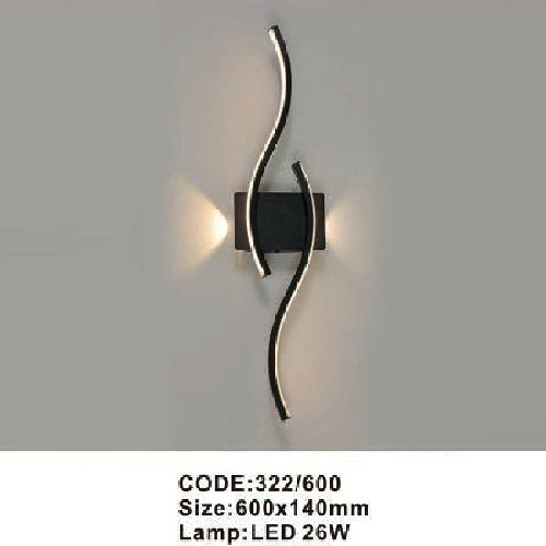 CODE: 322/600: Đèn gắn tường LED - KT: 600mm x 140mm - Đèn LED 26W