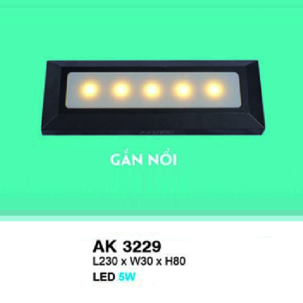HF - AK 3229: Đèn LED gắn nổi bậc cầu thang - KT: L230mm x W30mm x H80mm - Đèn LED 5W ánh sáng vàng