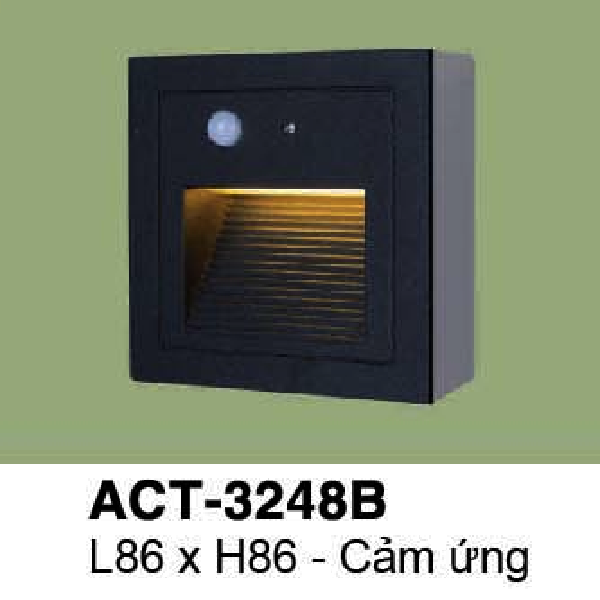 VE - ACT - 3248B: Đèn âm tường/âm bậc cầu thang, cảm ứng - KT: L86mm x H86mm - Đèn LED - Ánh sáng vàng