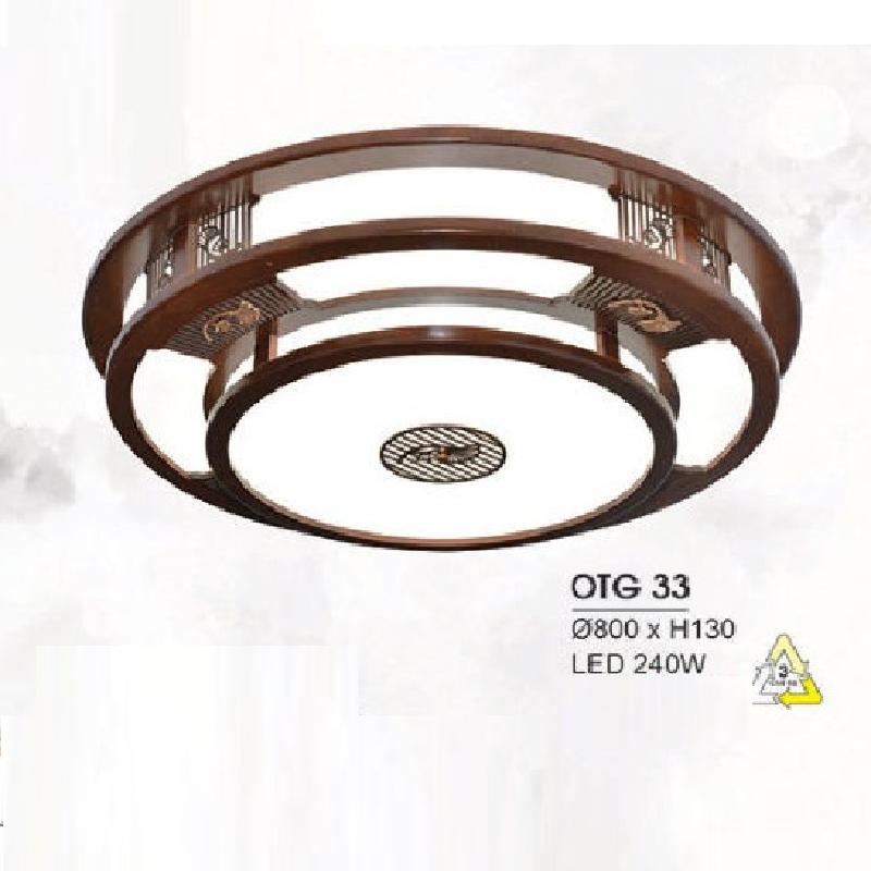 HF - OTG 33: Đèn ốp trần gỗ - KT: Ø800mm x H130mm - Đèn LED 240W ánh sáng đổi 3 màu