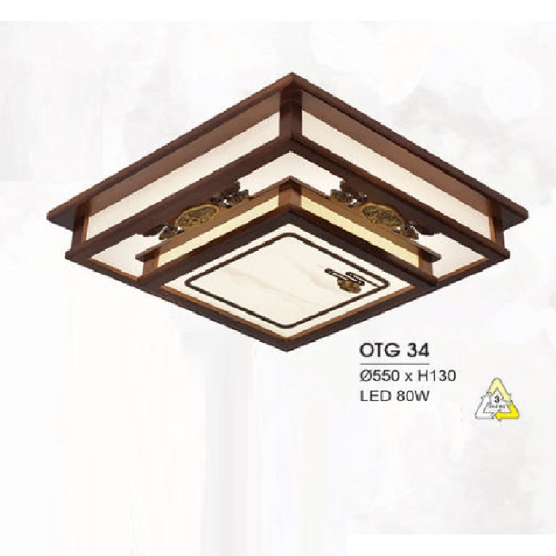 HF - OTG 34: Đèn ốp trần gỗ vuông - KT: L550mm x W550mm x H130mm - Đèn LED 80W ánh sáng đổi 3 màu