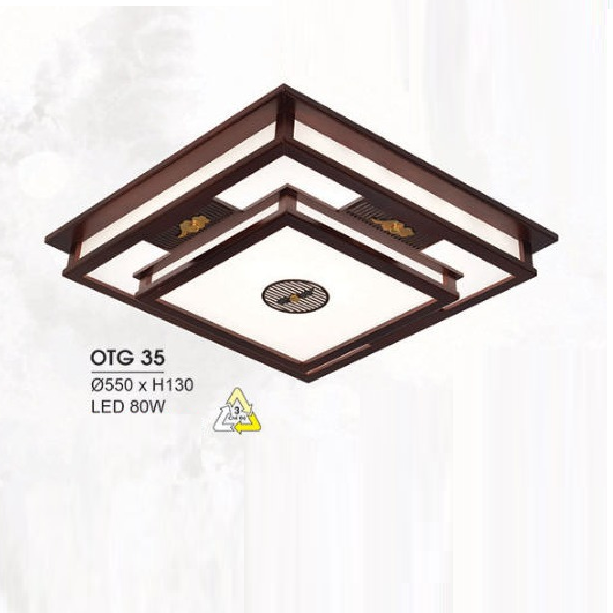 HF - OTG 35: Đèn ốp trần gỗ vuông - KT: L550mm x W550mm x H130mm - Đèn LED 80W ánh sáng đổi 3 màu