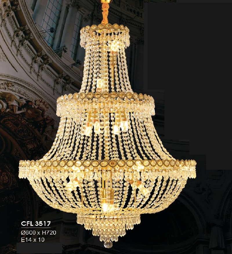 HF - CFL 3517: Đèn chùm Phale - KT: Ø600mm x H720mm - Bóng đèn E14 x 10 bóng