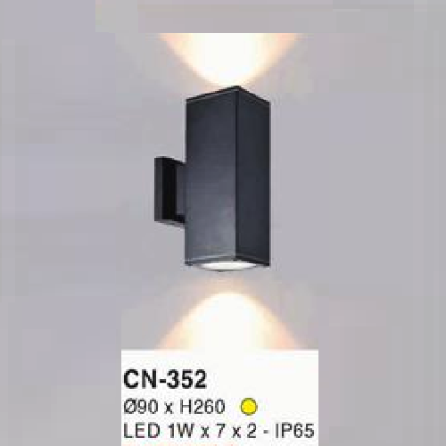 EU - CN - 352: Đèn gắn tường ngoài trời - KT: Ø90mm x H260mm - Đèn LED 7W x 2, ánh sáng vàng