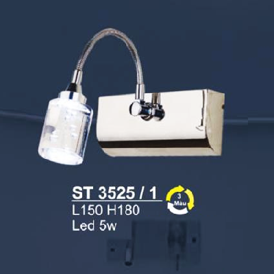 SN - ST 3525/1: Đèn rọi tranh/gương đơn - KT: L150mm x H180mm - Đèn LED 5W đổi 3 màu
