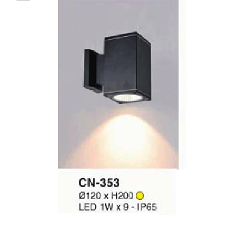 EU - CN - 353: Đèn gắn tường ngoài trời - KT: Ø120mm x H200mm - Đèn LED 9W, ánh sáng vàng
