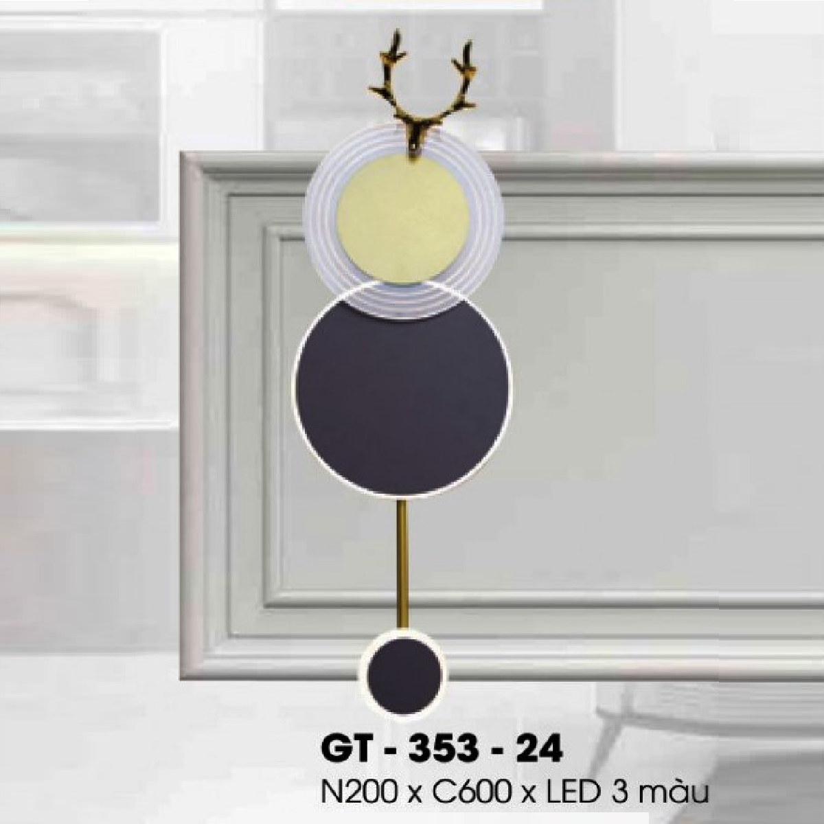 GT - 353-24: Đèn gắn tường LED - KT: W200mm x H600mm - Đèn LED đổi 3 màu