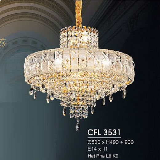 HF - CFL 3531: Đèn thả Phale K9 cao cấp - KT: Ø500mm x H490mm +900mm - Bóng đèn E14 x 11