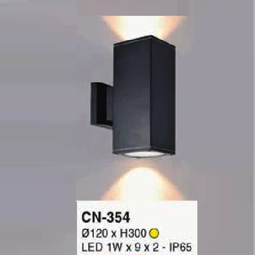 EU - CN - 354: Đèn gắn tường ngoài trời - KT: Ø120mm x H300mm - Đèn LED 9W x 2, ánh sáng vàng