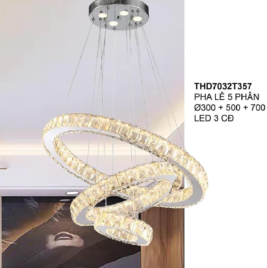 355 - THD7032T357: Đèn thả 3 vòng LED Phale - KT:  Ø(300+500+700)mm - Đèn LED đổi 3 màu