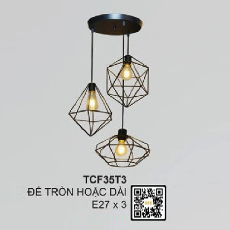 35 - TCF35T3: Bộ đèn thả 3 - Sử dụng đế dài hoặc tròn - Bóng đèn E27 x 3 bóng