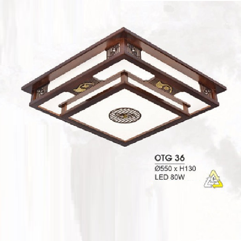 HF - OTG 36: Đèn ốp trần gỗ vuông - KT: L550mm x W550mm x H130mm - Đèn LED 80W ánh sáng đổi 3 màu