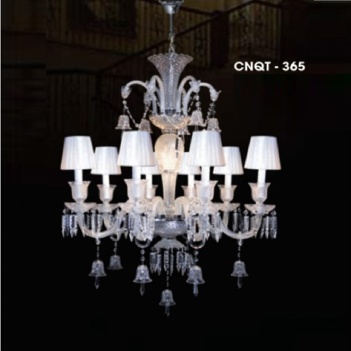 CNQT - 365: Đèn chùm Phale nến 8 tay, chụp dù - KT: Ø700mm x H900mm - Bóng đèn chân E14 x 8 bóng