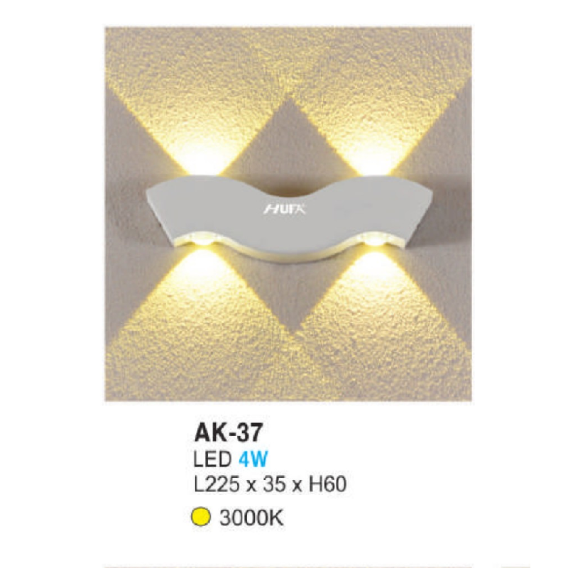 AK - 37: Đèn LED gắn tường ngoài trời - KT: L225mm x W35mm x H60mm - Đèn LED 4W,  ánh sáng vàng 3000K