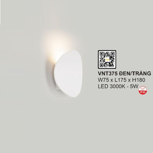 VNT375: Đèn LED gắn tường ngoài trời ( Vỏ đen/trắng) - KT: W75mm x L175mm x H180mm - Đèn LED 5W ánh sáng vàng 3000K