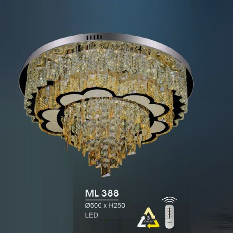HF - ML 388: Đèn áp trần LED - KT: Ø600mm x H250mm - Đèn LED đổi 3 màu - Remote