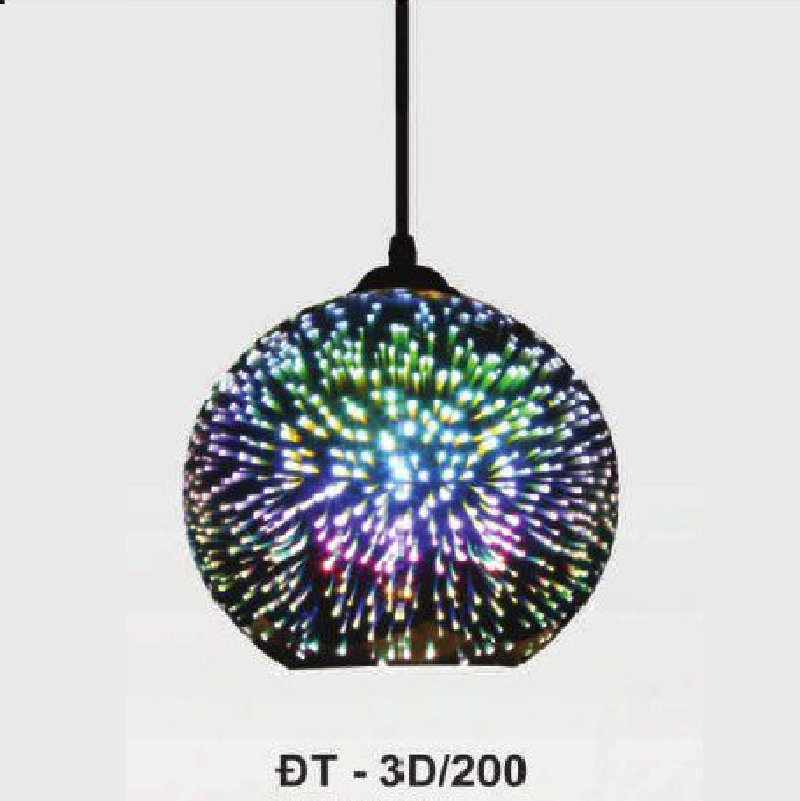 AN - ĐT - 3D/200: Đèn thả đơn chao 3D - KT: Ø 200mm - Bóng đèn E27 x 1 bóng