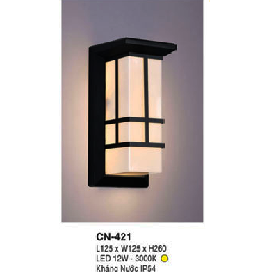 CN - 421: Đèn LED gắn tường ngoài trời - KT: L125mm x W125mm x H250mm - Đèn LED 12W, ánh sáng vàng