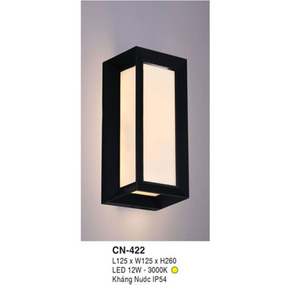 CN - 422: Đèn LED gắn tường ngoài trời - KT: L125mm x W125mm x H250mm - Đèn LED 12W, ánh sáng vàng