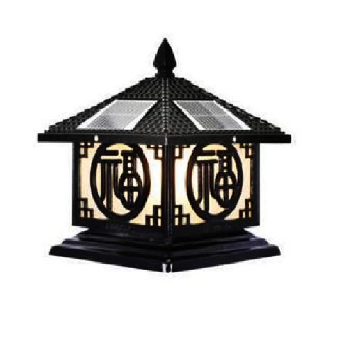 SOLAR - 436E: Đèn gắn đầu trụ NLMT - KT: Mái: 400mm - Đế: 380mm x H420mm - Đèn LED 7W đổi 3 màu + Đèn E27 x 1