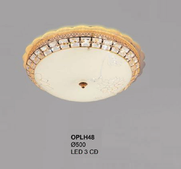 35 - OPLH48: Đèn ốp trần LED chao thủy tinh - KT: Ø500mm - Đèn LED đổi 3 màu