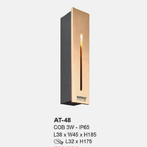 AT - 48: Đèn LED âm tường/âm bậc cầu thang - IP 65 - KT: L38mm x W45mm x H185mm - Lổ khoét: L32mm x H175mm - Đèn LED COB 3W
