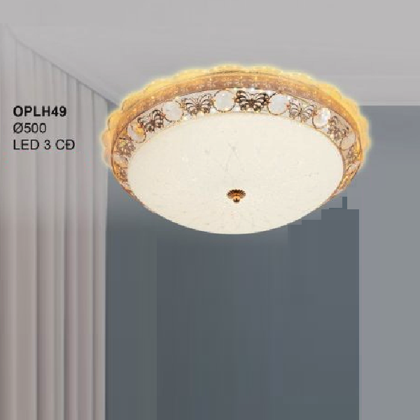 35 - OPLH49: Đèn ốp trần LED chao thủy tinh - KT: Ø500mm - Đèn LED đổi 3 màu