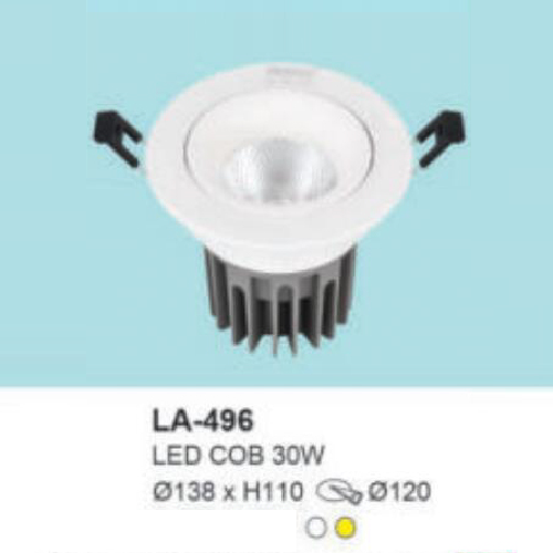 LA - 496: Đèn LED COB âm trần 30W, 1 chế độ ánh sáng ( trắng/vàng)