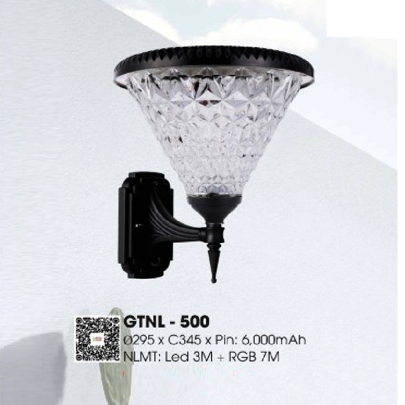 GTNL - 500: Đèn gắn tường ngoài trời NLMT - KT: 295mm x H345mm - Đèn LED 3 đổi màu