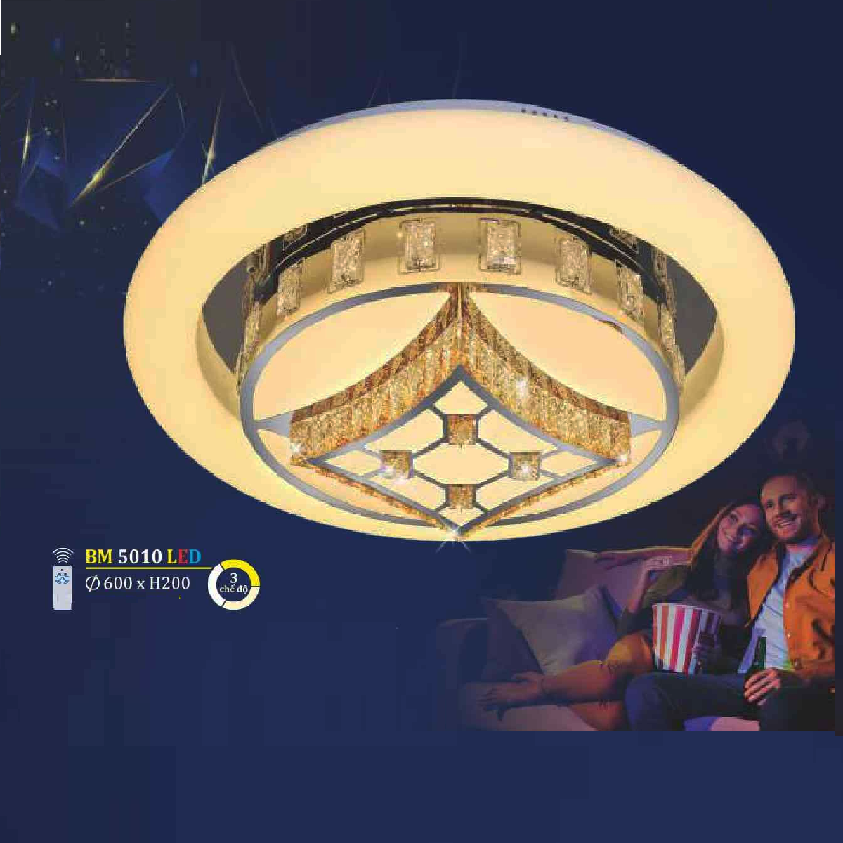 BM 5010 LED: Đèn áp trần LED - KT: Ø600mm x H200mm - Đèn LED đổi 3 màu - Remote