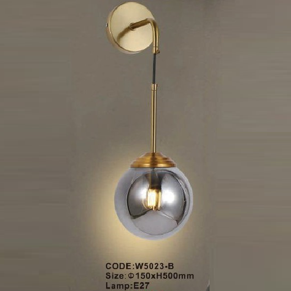 CODE: W5023 - B: Đèn gắn tường chao quả bi màu - KT: Ø150mm x H500mm - Đèn E27 x 1 bóng