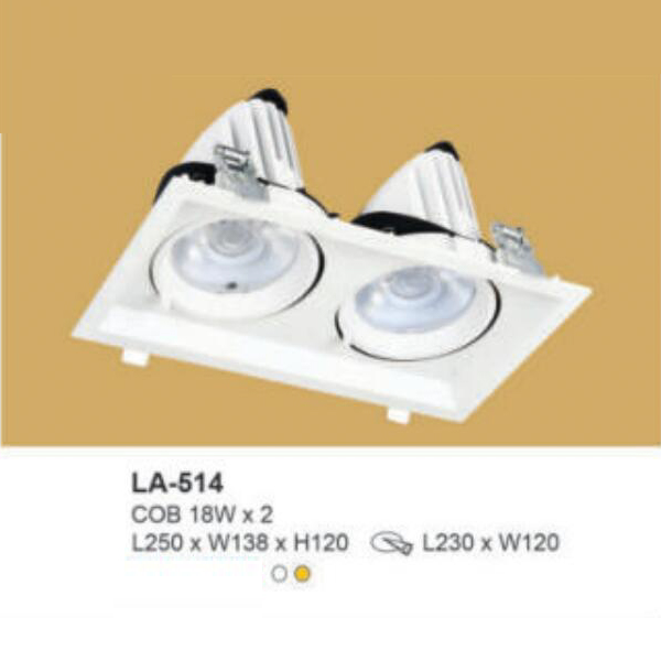 LA - 514: Đèn LED COB âm trần đôi 18W x 2, 1 chế độ ánh sáng ( trắng/vàng)