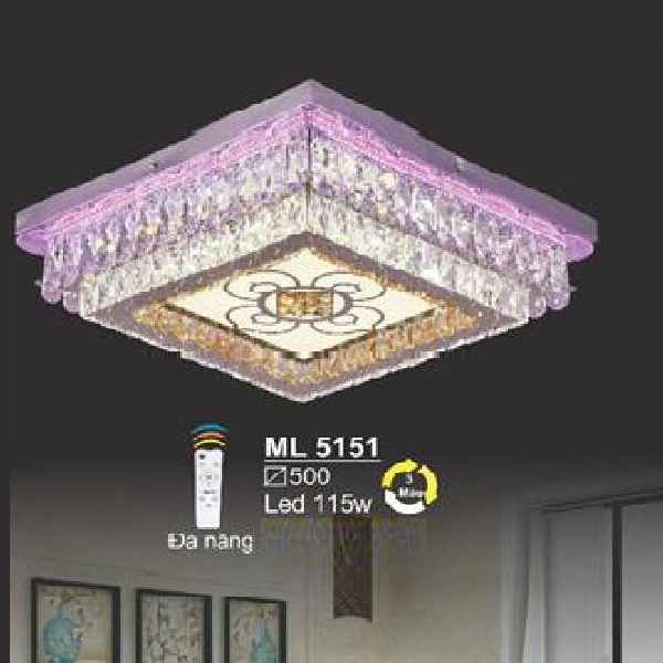 SN - ML 5151: Đèn áp trần vuông LED - KT: L500mm x W500mm - Đèn LED 115W đổi 3 màu - Remote