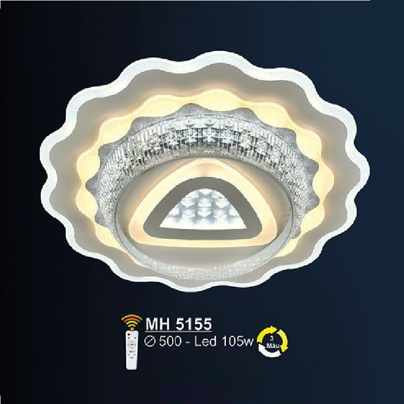 SN - ML 5155: Đèn áp trần LED  Mica - KT: Ø500mm - Đèn LED 105W - ánh sáng đổi 3 màu - Remote