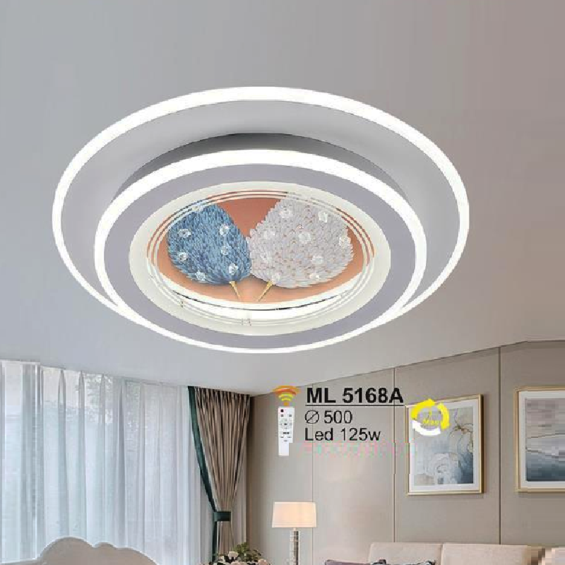 SN - ML 5168A: Đèn áp trần LED  Mica - KT: Ø500mm - Đèn LED 125W - ánh sáng đổi 3 màu - Remote