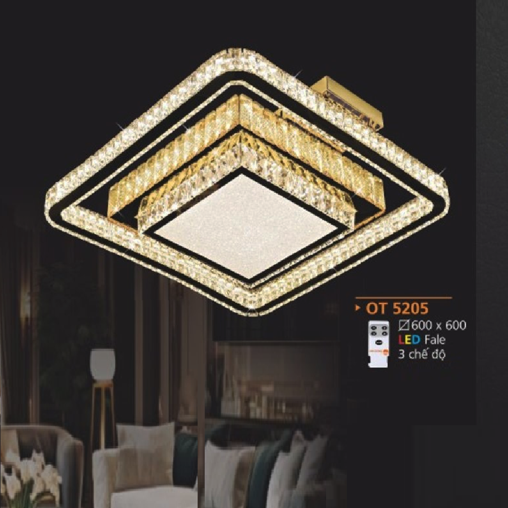 AD - OT 5205: Đèn áp trần LED Phale Vuông - KT: 600mm x 600mm - Đèn LED đổi 3 màu