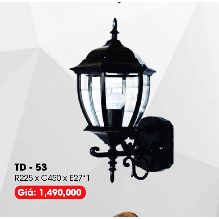 TD - 53: Đèn gắn tường ngoài trời NLMT - KT: W225mm x H450mm - Đèn LED + E27 x 1 bóng