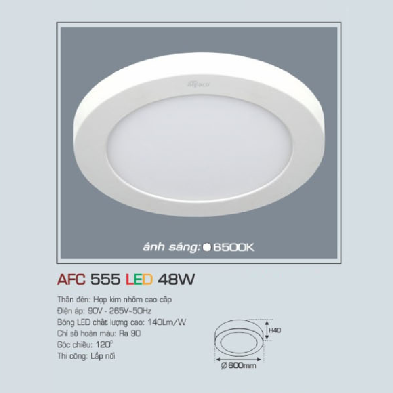 AFC 555 LED 48W: Đèn LED ốp nổi 48W, 1 chế độ ánh sáng (vàng/trắng)