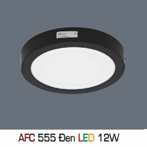 AFC 555 Đen LED 12W: Đèn LED ốp nổi  vỏ đen 12W - KT: Ø180mm x H35mm - Ánh sáng trắng/ vàng/trung tính