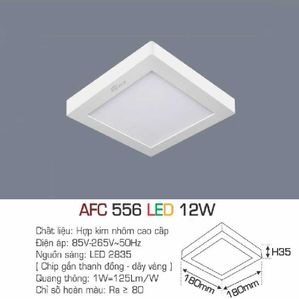 AFC 556 LED 12W: Đèn LED vuông ốp nổi 12W - KT: Ø180mm x 180mm x H35mm - Ánh sáng trắng/ vàng/trung tính