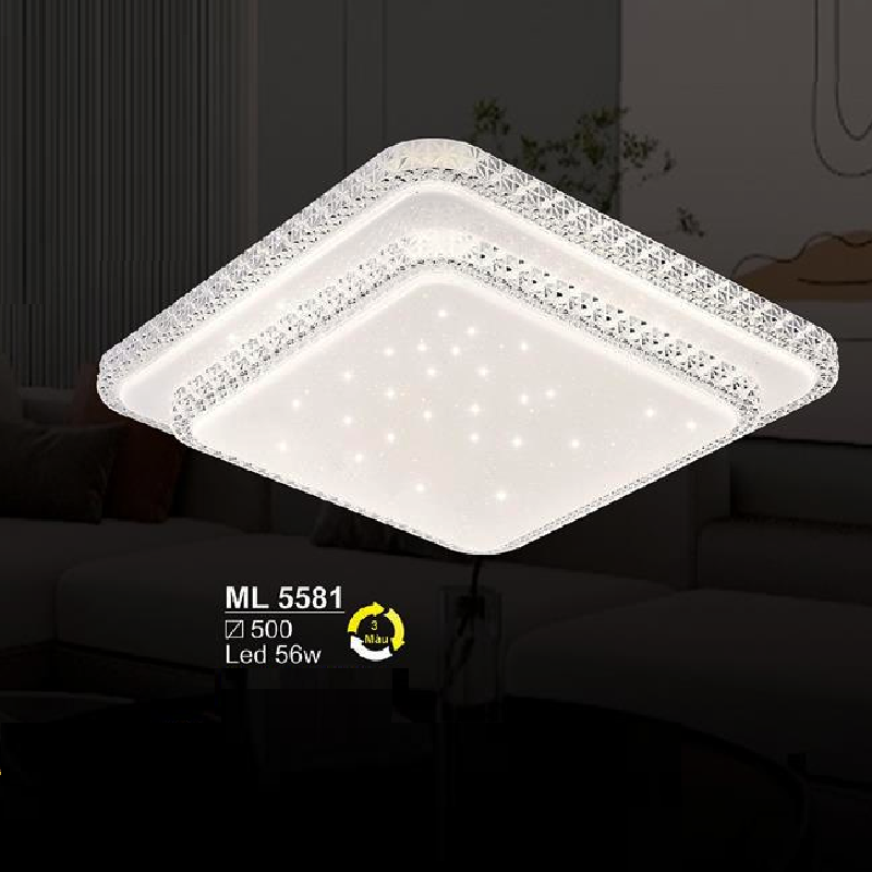 SN - ML 5581: Đèn áp trần LED  vuông - KT: L500mm x W500mm - Đèn LED 56W - ánh sáng đổi 3 màu