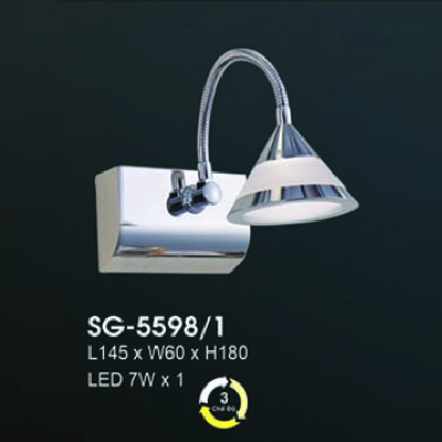 HF - SG - 5598/1: Đèn rọi gương/tranh - KT: L145mm x W60mm x H180mm - Đèn LED 7W ánh sáng đổi 3 màu