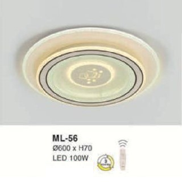 E - ML - 56: Đèn áp trần LED - KT: Ø600mm x H70mm - Đèn LED 100W đổi 3 màu
