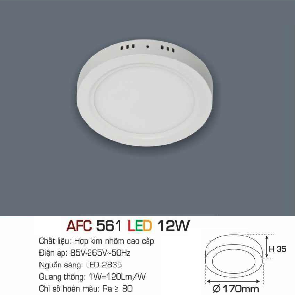 AFC 561 LED 12W: Đèn LED ốp nổi 12W - KT: Ø170mm x H35mm - Ánh sáng trắng/vàng/trung tính