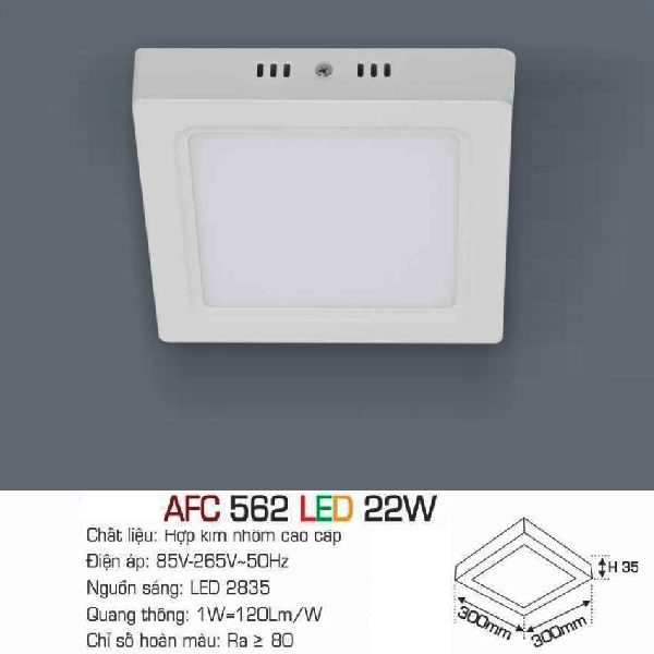 AFC 562 LED 22W: Đèn LED vuông ốp nổi 22W - KT: 300mm x 300mm x H35mm - Ánh sáng trắng/vàng/trung tính