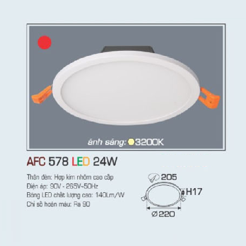 AFC 578 LED 24W: Đèn LED âm trần 24W, 1 chế độ ánh sáng vàng 3200K